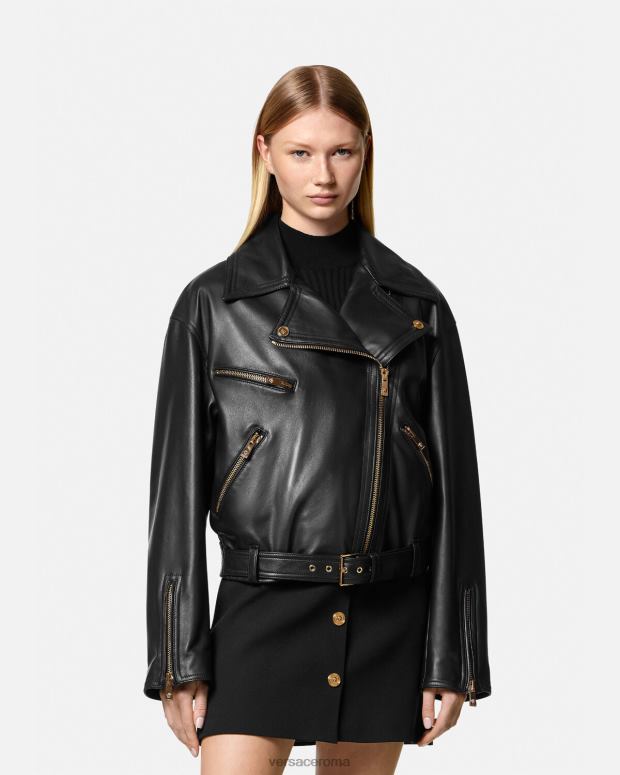 esso Versace donne giacca biker in pelle con medusa nero JT08Z86 vestiario