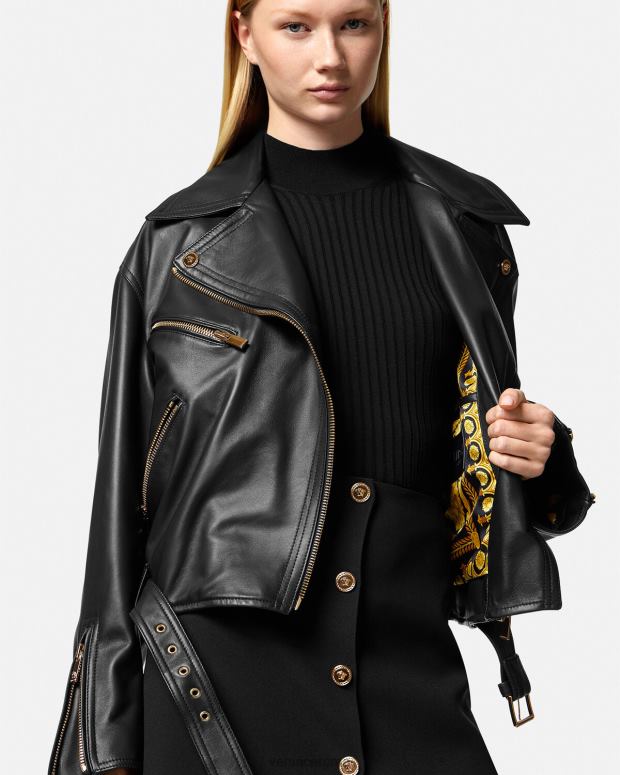 esso Versace donne giacca biker in pelle con medusa nero JT08Z86 vestiario