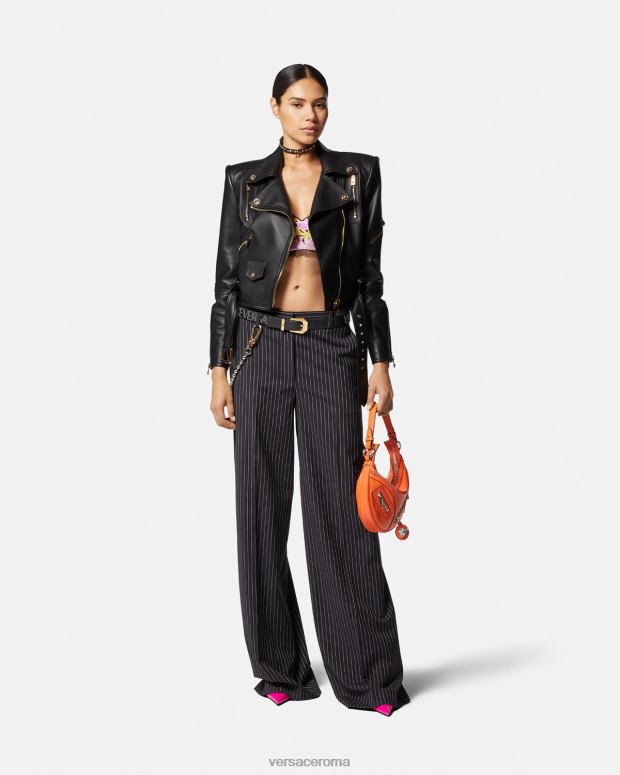 esso Versace donne giacca biker in pelle con medusa nero JT08Z89 vestiario