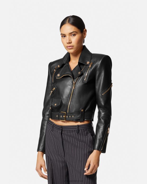esso Versace donne giacca biker in pelle con medusa nero JT08Z89 vestiario