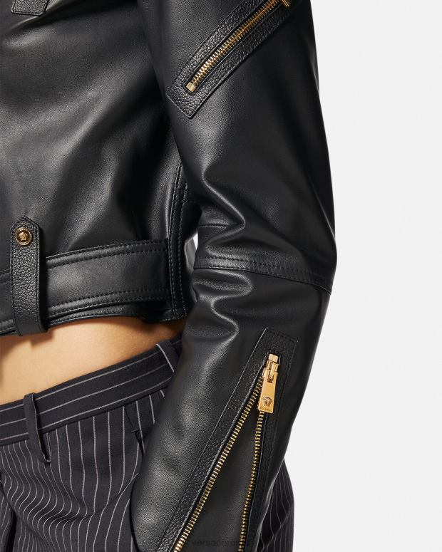 esso Versace donne giacca biker in pelle con medusa nero JT08Z89 vestiario