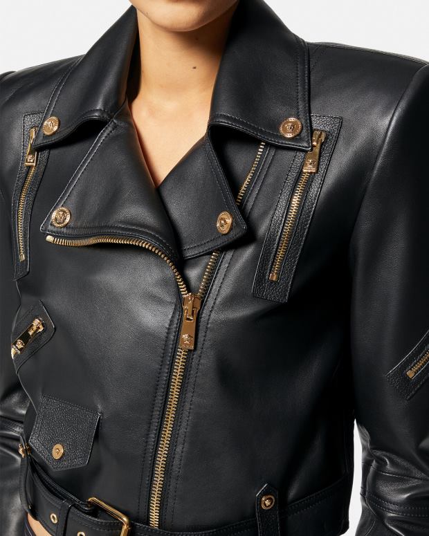 esso Versace donne giacca biker in pelle con medusa nero JT08Z89 vestiario