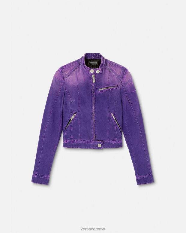 esso Versace donne giacca da motociclista in denim con Medusa Viola JT08Z93 vestiario