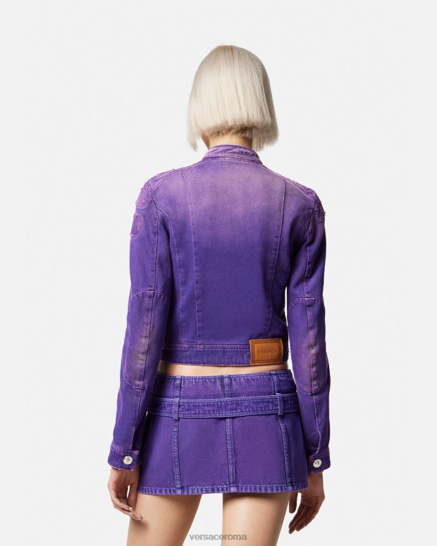 esso Versace donne giacca da motociclista in denim con Medusa Viola JT08Z93 vestiario