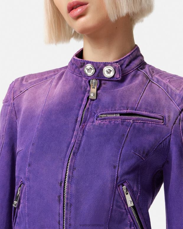 esso Versace donne giacca da motociclista in denim con Medusa Viola JT08Z93 vestiario