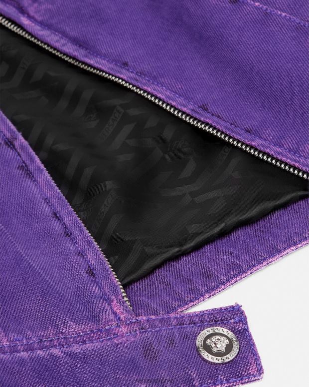esso Versace donne giacca da motociclista in denim con Medusa Viola JT08Z93 vestiario