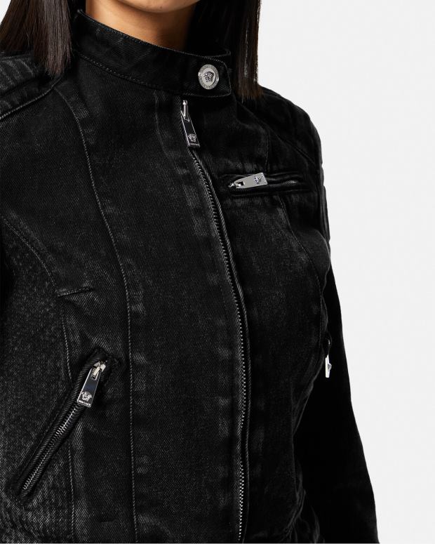 esso Versace donne giacca da motociclista in denim con Medusa nero JT08Z100 vestiario