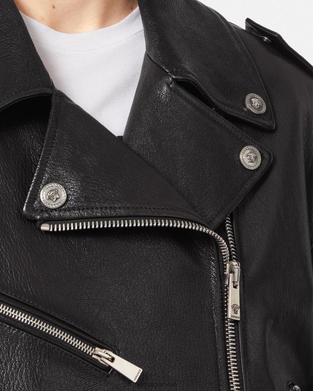 esso Versace donne giacca da motociclista in pelle nero JT08Z96 vestiario