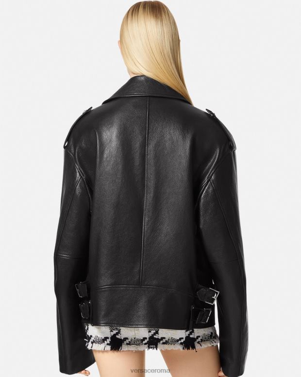 esso Versace donne giacca da motociclista in pelle nero JT08Z96 vestiario