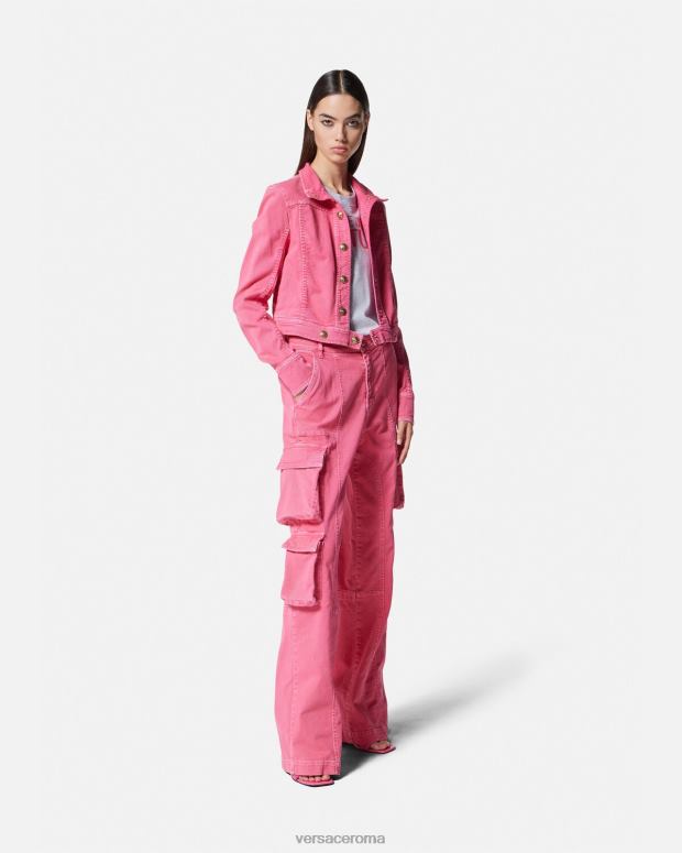 esso Versace donne giacca di jeans corta fucsia JT08Z2254 vestiario