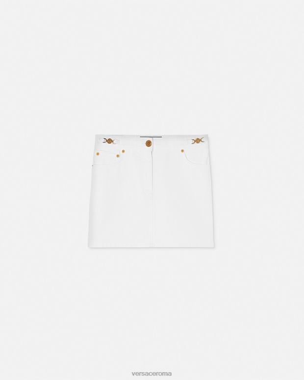 esso Versace donne Minigonna in denim con Medusa del '95 bianco JT08Z161 vestiario