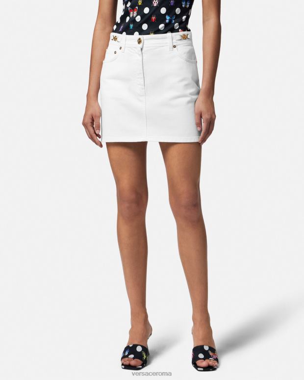 esso Versace donne Minigonna in denim con Medusa del '95 bianco JT08Z161 vestiario