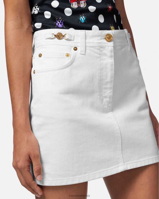 esso Versace donne Minigonna in denim con Medusa del '95 bianco JT08Z161 vestiario