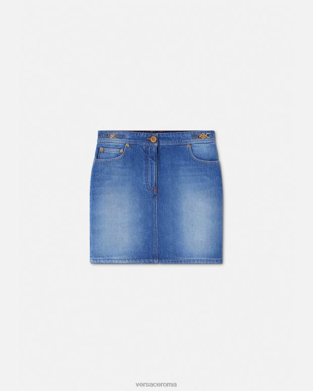 esso Versace donne Minigonna in denim con Medusa del '95 blu JT08Z167 vestiario
