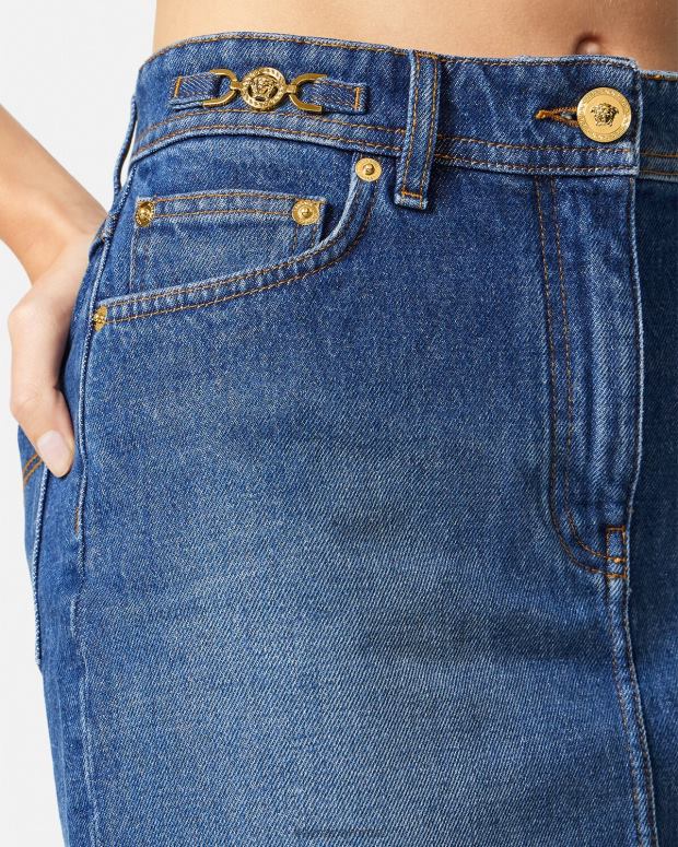 esso Versace donne Minigonna in denim con Medusa del '95 blu JT08Z167 vestiario