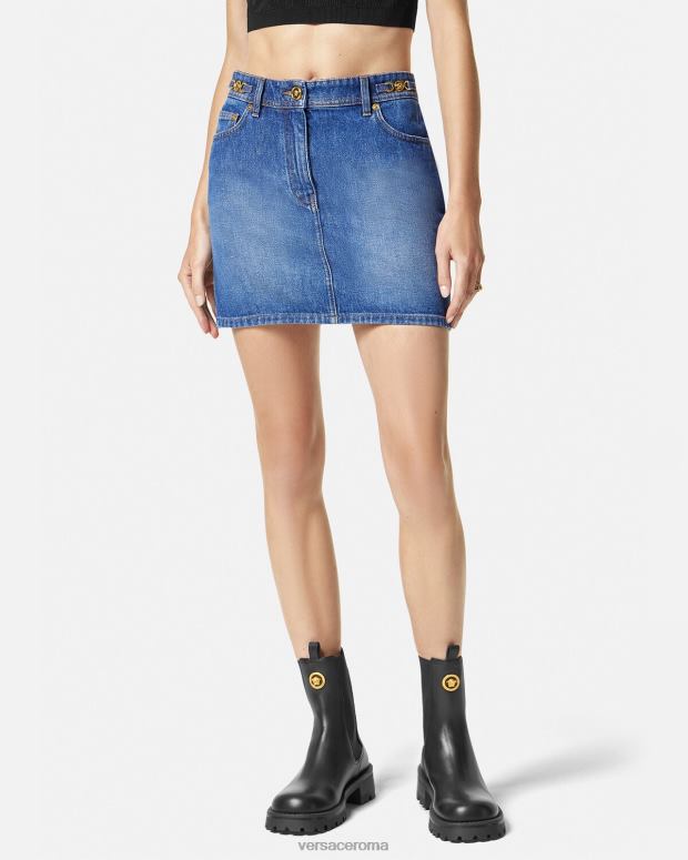 esso Versace donne Minigonna in denim con Medusa del '95 blu JT08Z167 vestiario