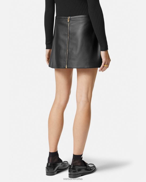 esso Versace donne Minigonna in pelle con medusa nero JT08Z172 vestiario