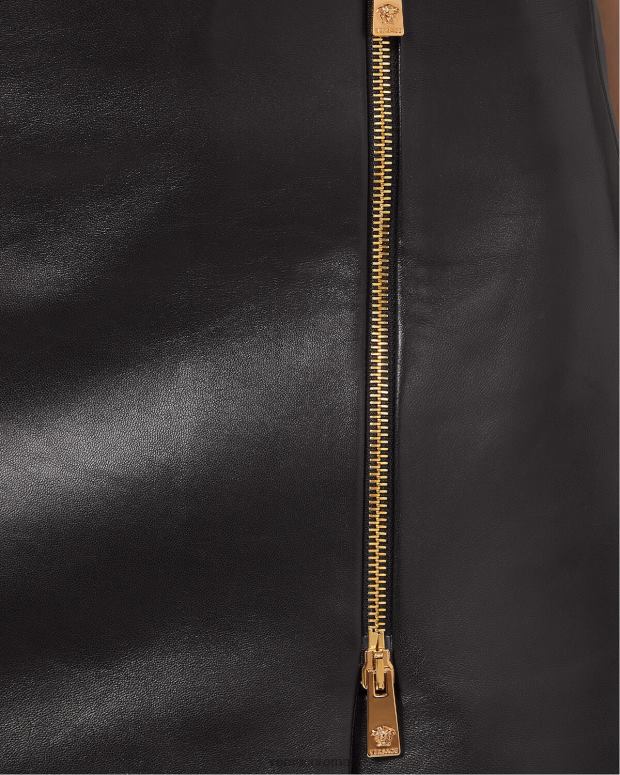 esso Versace donne Minigonna in pelle con medusa nero JT08Z181 vestiario