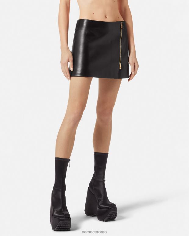 esso Versace donne Minigonna in pelle con medusa nero JT08Z181 vestiario