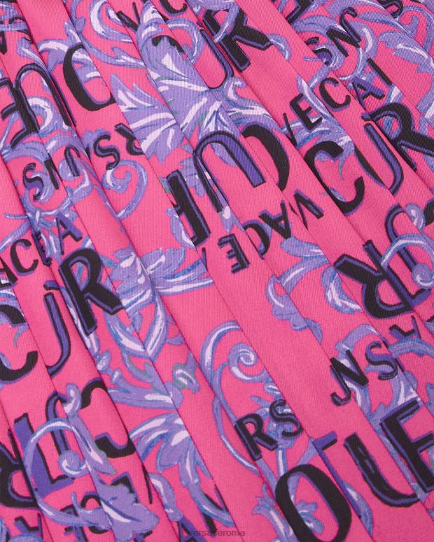 esso Versace donne gonna a pieghe con logo couture fucsia JT08Z2249 vestiario