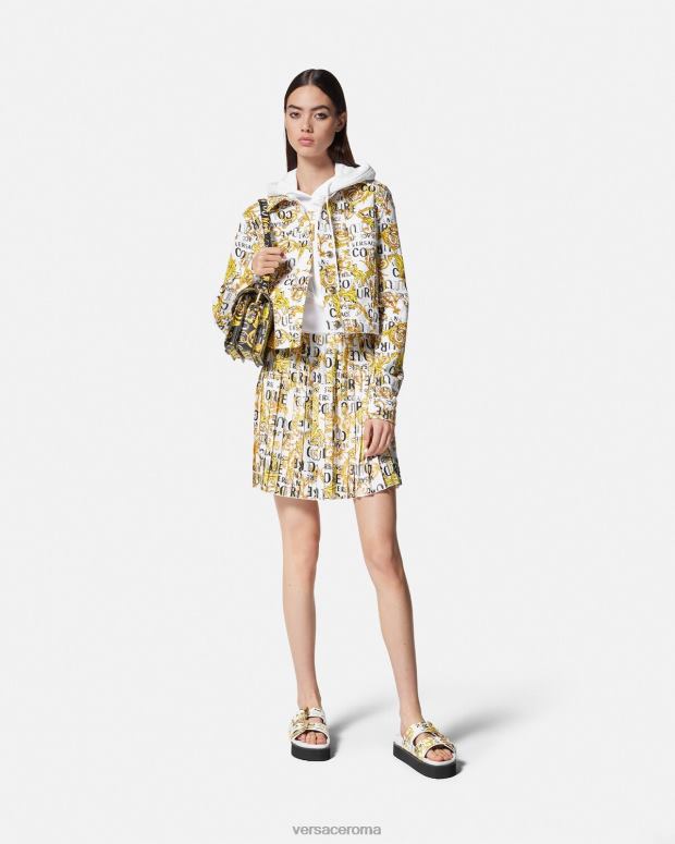 esso Versace donne gonna a pieghe con logo couture oro e bianco JT08Z2248 vestiario