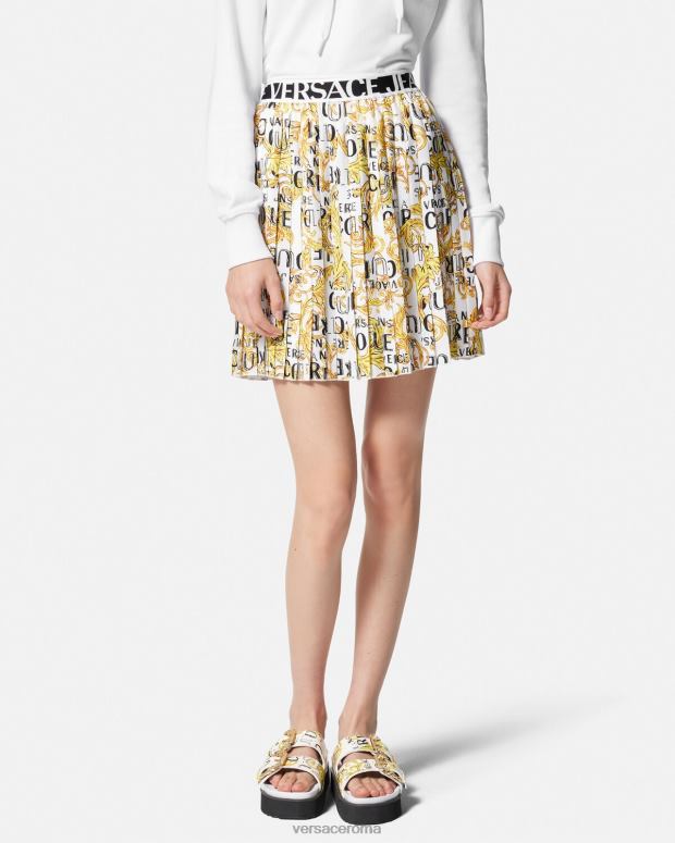 esso Versace donne gonna a pieghe con logo couture oro e bianco JT08Z2248 vestiario