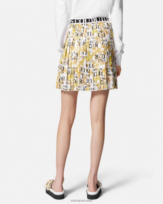 esso Versace donne gonna a pieghe con logo couture oro e bianco JT08Z2248 vestiario