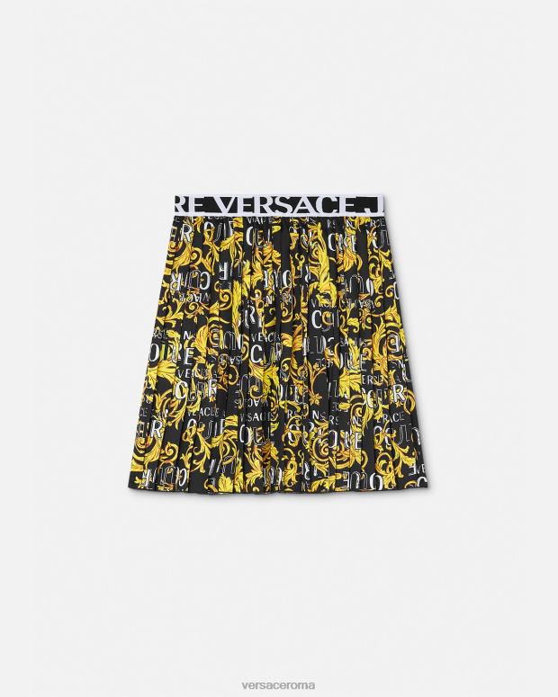esso Versace donne gonna a pieghe con logo couture oro nero JT08Z2250 vestiario