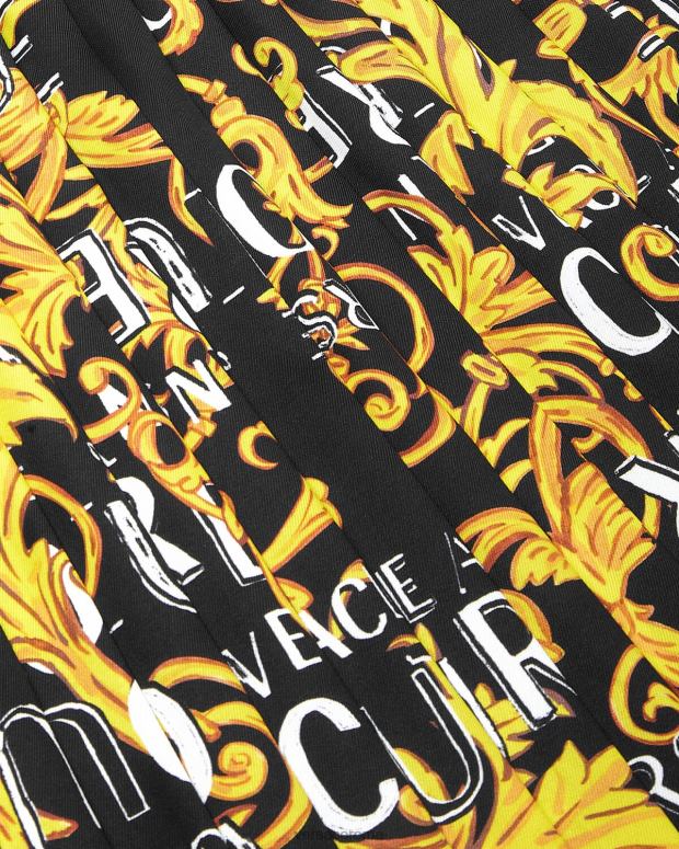 esso Versace donne gonna a pieghe con logo couture oro nero JT08Z2250 vestiario