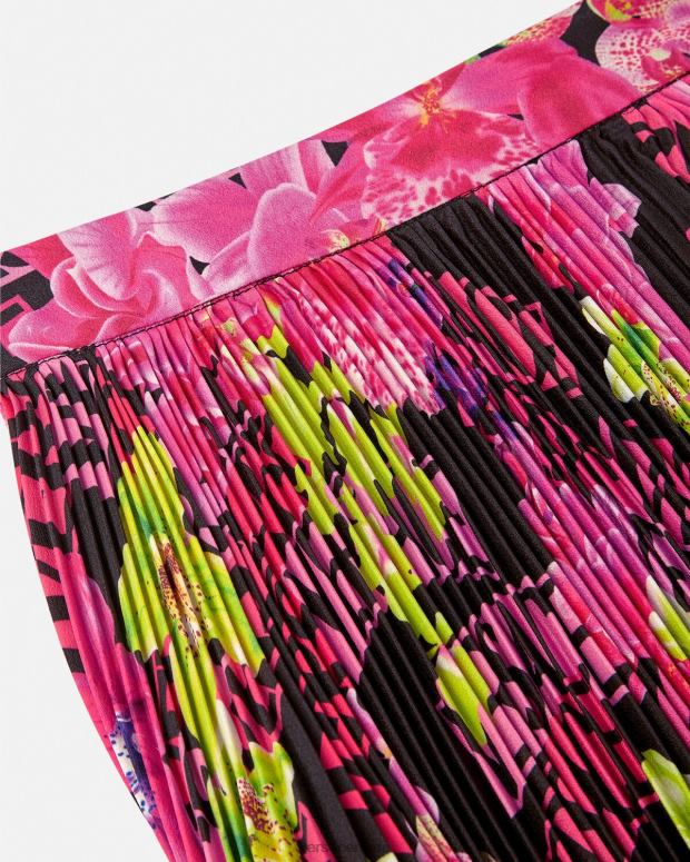 esso Versace donne gonna a pieghe con logo orchidea nero e stampa JT08Z183 vestiario