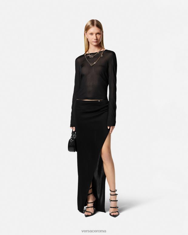 esso Versace donne gonna lunga in maglia nero JT08Z176 vestiario