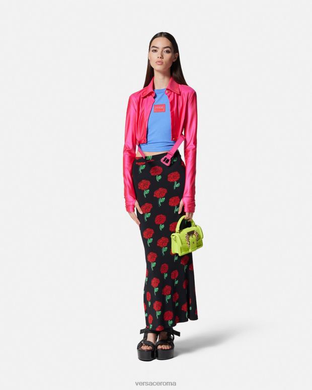 esso Versace donne gonna midi con rose nero JT08Z2180 vestiario