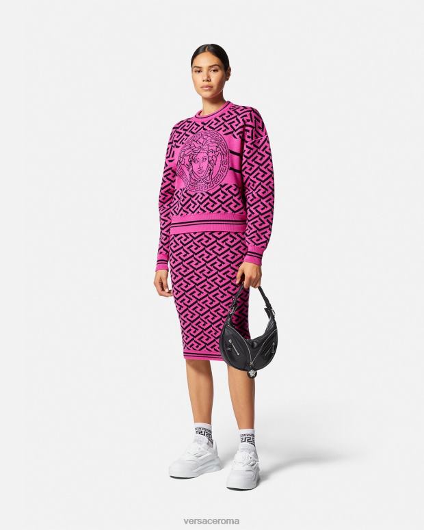 esso Versace donne gonna midi jacquard la greca fucsia JT08Z180 vestiario