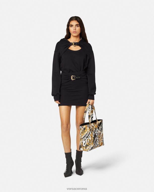 esso Versace donne minigonna con fibbia barocca nero JT08Z2156 vestiario