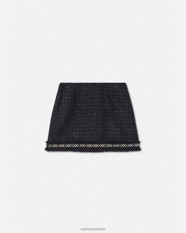 esso Versace donne minigonna in tweed a spillo nero JT08Z186 vestiario