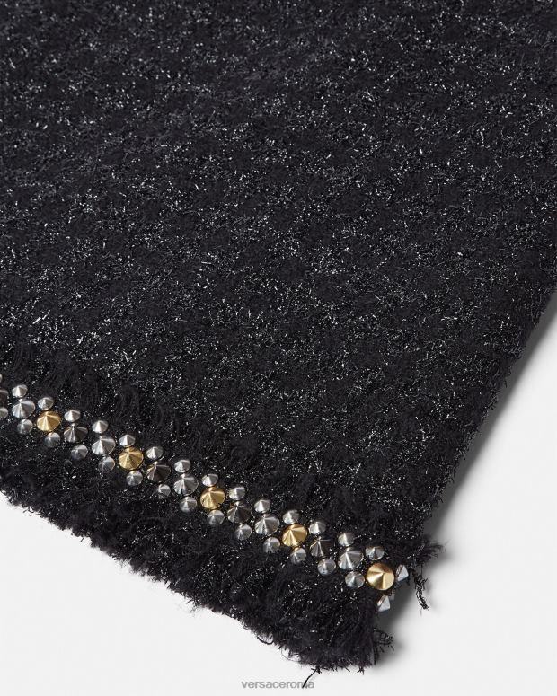 esso Versace donne minigonna in tweed a spillo nero JT08Z186 vestiario
