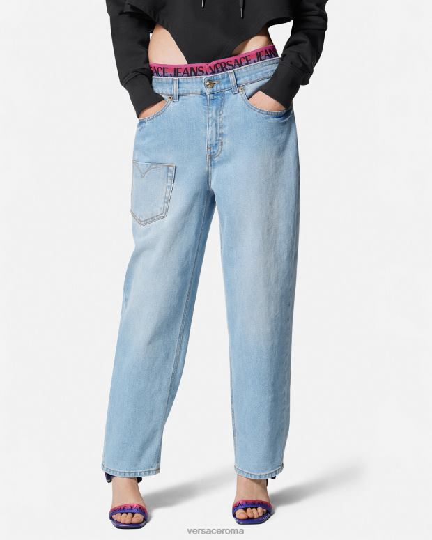 esso Versace donne Jeans con cintura con logo blu JT08Z2237 vestiario