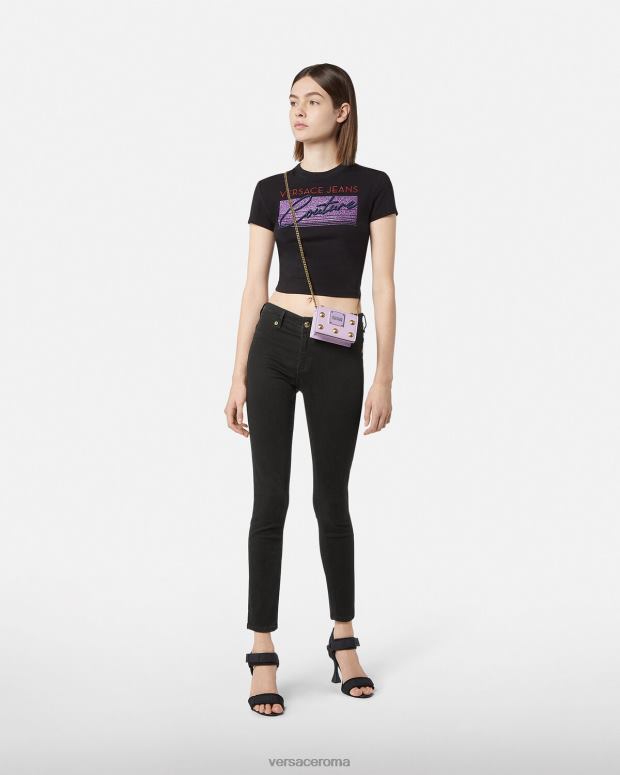 esso Versace donne jeans attillati con logo nero JT08Z2246 vestiario