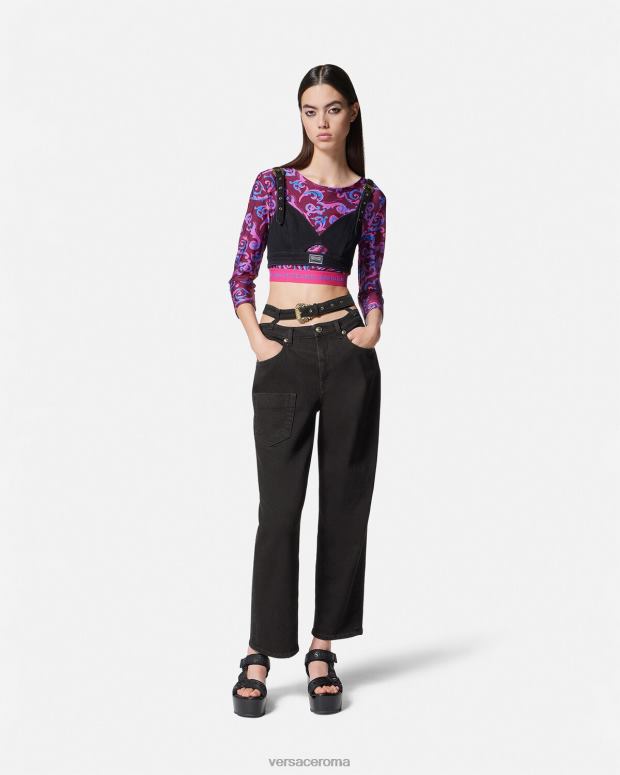 esso Versace donne jeans con fibbia barocca nero JT08Z2148 vestiario