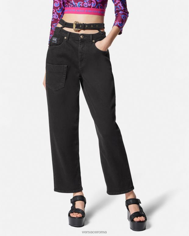 esso Versace donne jeans con fibbia barocca nero JT08Z2148 vestiario