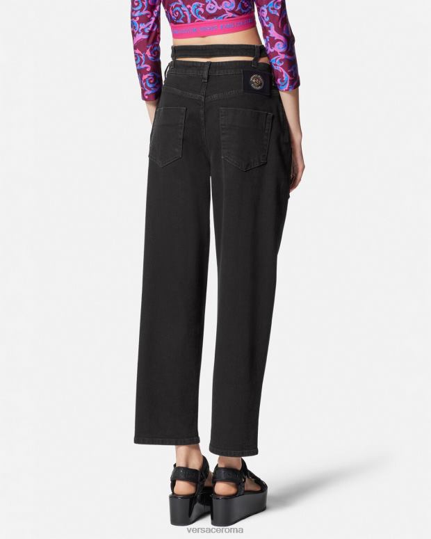 esso Versace donne jeans con fibbia barocca nero JT08Z2148 vestiario
