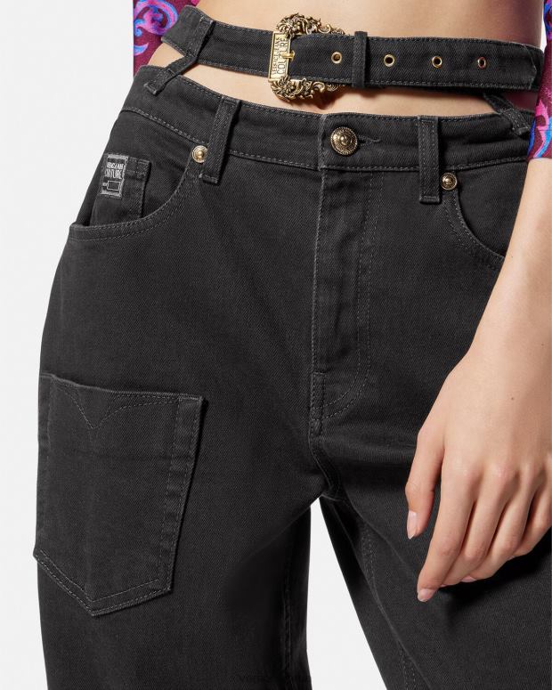 esso Versace donne jeans con fibbia barocca nero JT08Z2148 vestiario