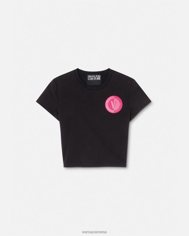 esso Versace donne T-shirt corta con stemma a V nero JT08Z2230 vestiario