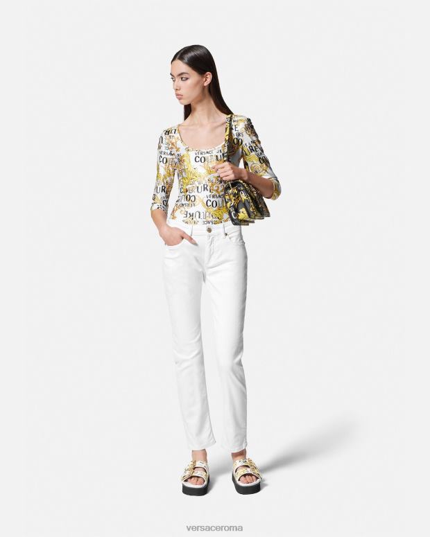 esso Versace donne body couture con logo oro e bianco JT08Z2210 vestiario