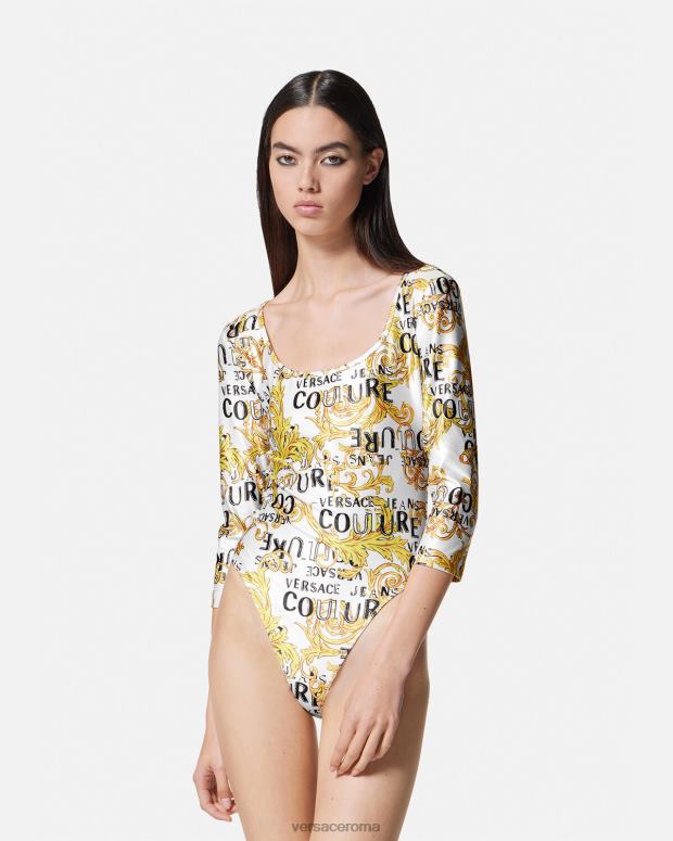 esso Versace donne body couture con logo oro e bianco JT08Z2210 vestiario