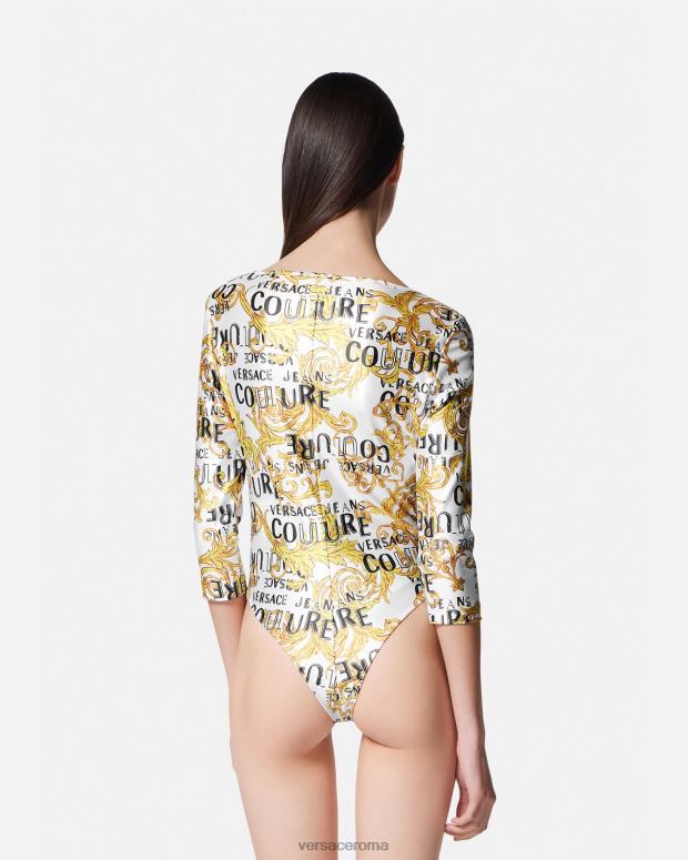 esso Versace donne body couture con logo oro e bianco JT08Z2210 vestiario