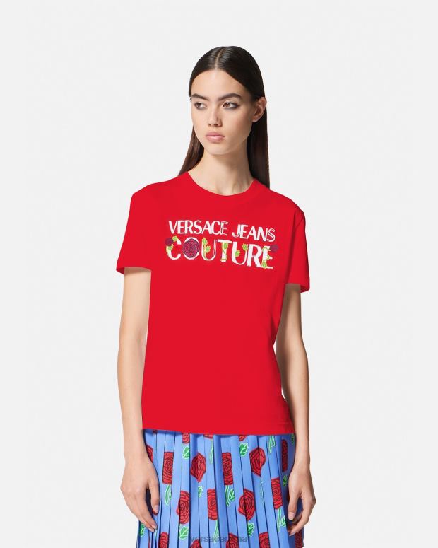 esso Versace donne maglietta con logo di rose arancia JT08Z2168 vestiario