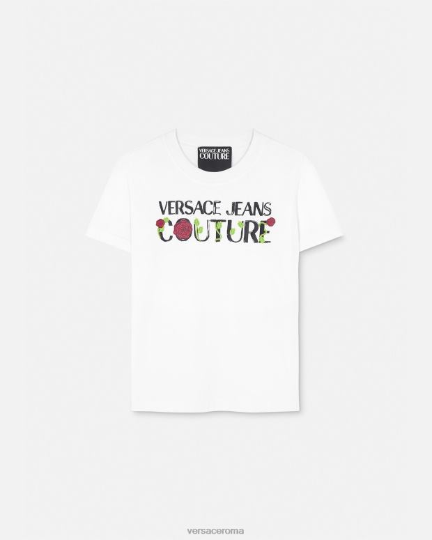 esso Versace donne maglietta con logo di rose bianco JT08Z2169 vestiario