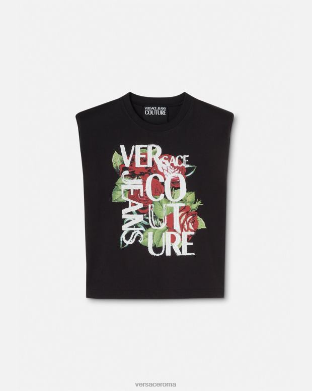 esso Versace donne maglietta con logo di rose nero JT08Z2174 vestiario