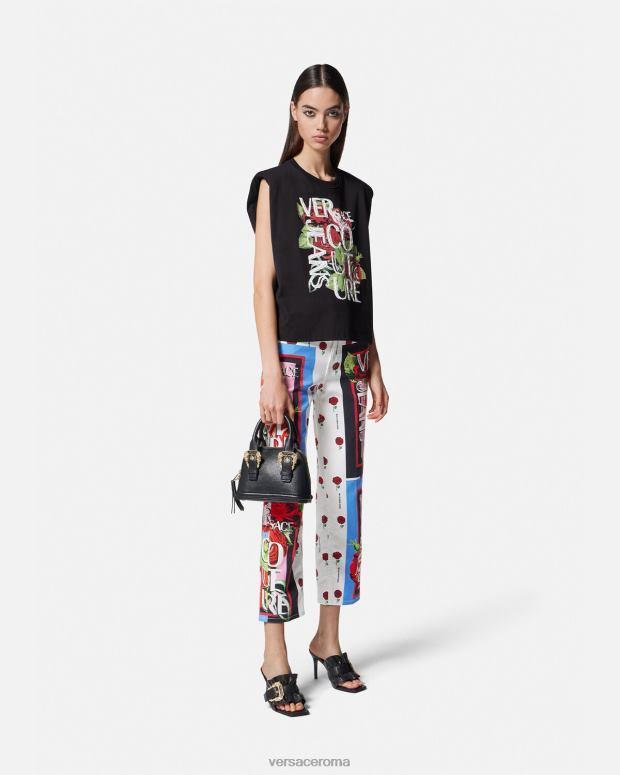 esso Versace donne maglietta con logo di rose nero JT08Z2174 vestiario